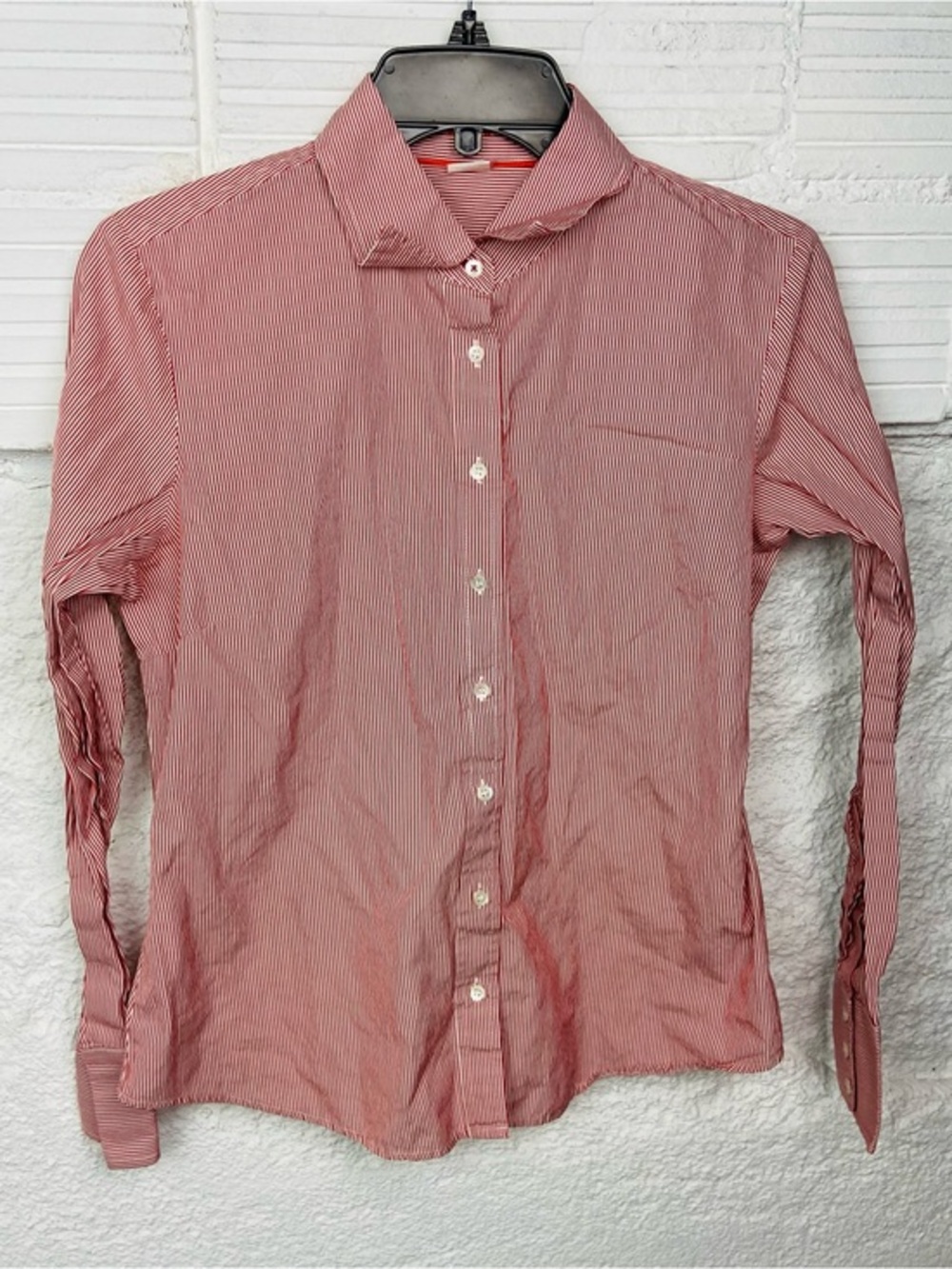 J. Crew cotton Red and White Pinstripe Women's Button-Up Blouse size medium